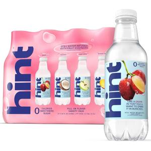Hint Fruit-Infused Bottled Water, 4-Flavor Red Variety Pack - Sugar Free Flavored Water with Zero Calories, Natural Fruit Essences, and No Artificial Sweeteners - 16 Fl Oz (Pack of 12) (EXP 10/03/26)