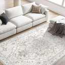 Boho Area Rug 6x9 Washable Large Vintage Rug for Living Room Bedroom Office Kitchen Entrance Dining Room Non Slip Soft Low-Pile Farmhouse, Beige/Multi