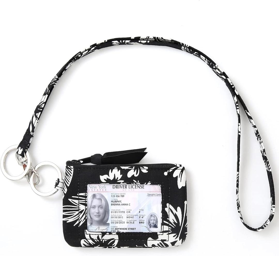 WONDERFUL FLOWER Lanyard Wallet, ID Holder with Lanyard, Keychain Wallet for Women (Forest Night)