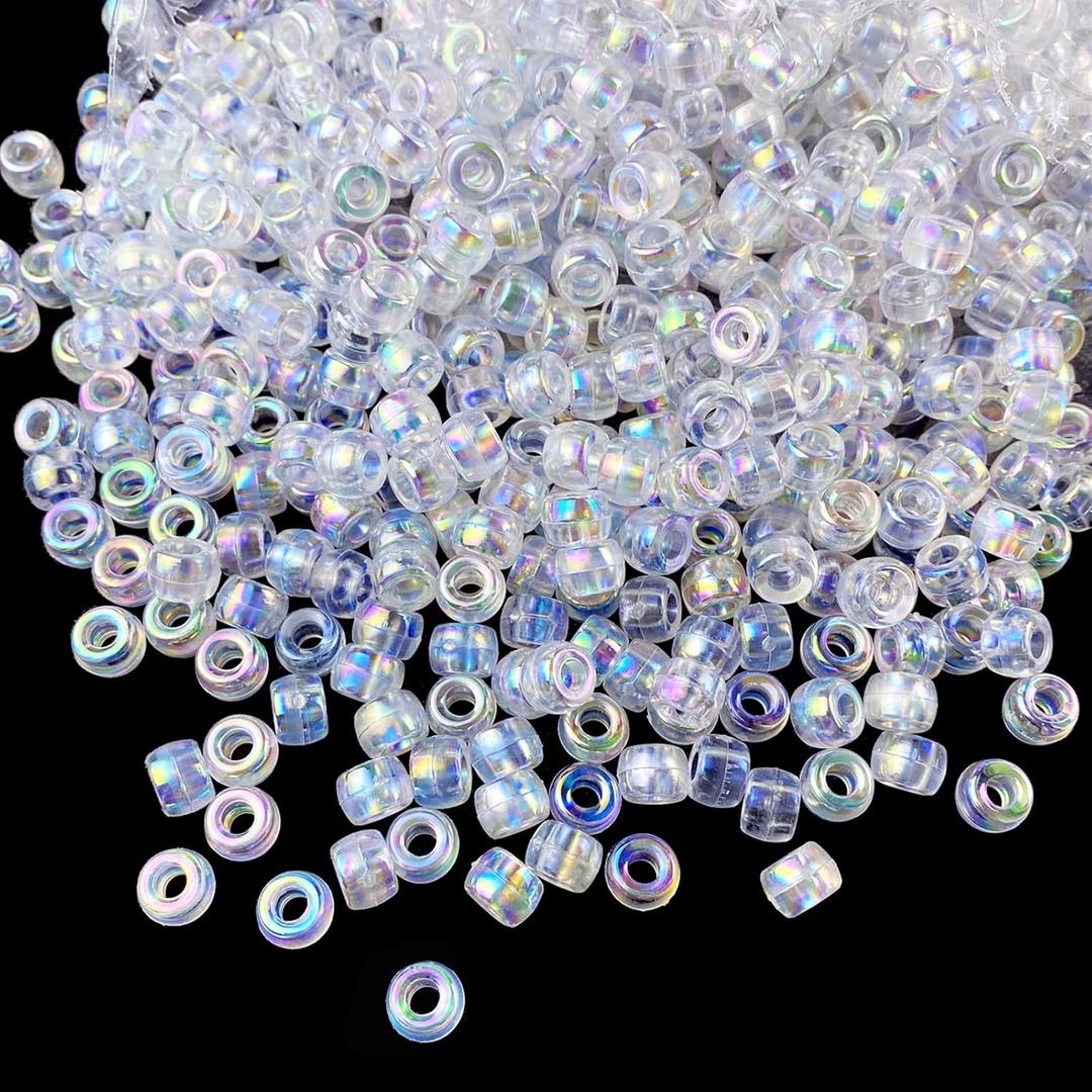 300 Pieces Pony Beads AB Colors Acrylic Spacer Beads for DIY Crafts Braids Bracelet Jewelry Making (6x9mm, Clear AB)