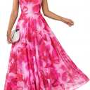 LILLUSORY Women Floral Maxi Summer Dress 2026 Flowy Elegant Spaghetti Strap Long Sundress Beach Vacation Wedding Guest Outfit, XL