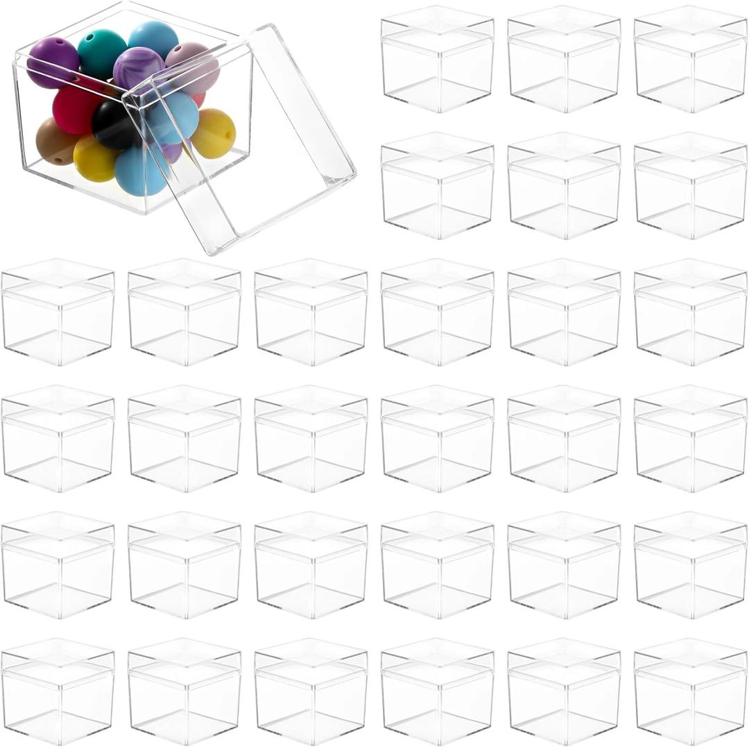 Joyibay 100 PCS Clear Acrylic Storage Boxes with Lids, 222 in Mini Square Transparent Display Cases, Stackable Small Containers for Wedding Favors, Jewelry Sorting, Crafts, Candy Packaging