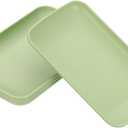 PATIKIL 4 Pack Wheat Plates, 9"x6" Rectangular Plastic Dinner Plates Reusable Wheat Plates Unbreakable Dessert Plates Trays for Dinner Cake Fruits Salad Cupcake Steak, Green