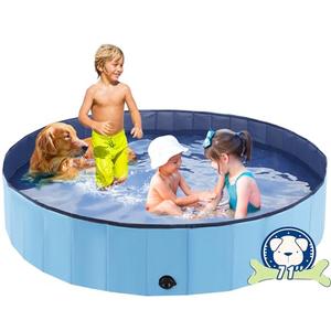 Eooqi Foldable Dog Pool, Portable Pet Bath Tub and Kiddie Swimming Pool, Collapsible Bathtub for Puppies, Small, Medium and Large Dogs, Cats and Kids, 71 x 12 in, Blue