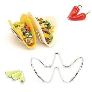 2LB Depot Taco Holder Set with 2 Stackable Stainless Steel Stands, Each Rack Holds 2 Hard or Soft Tacos, Perfect for Home and Restaurants