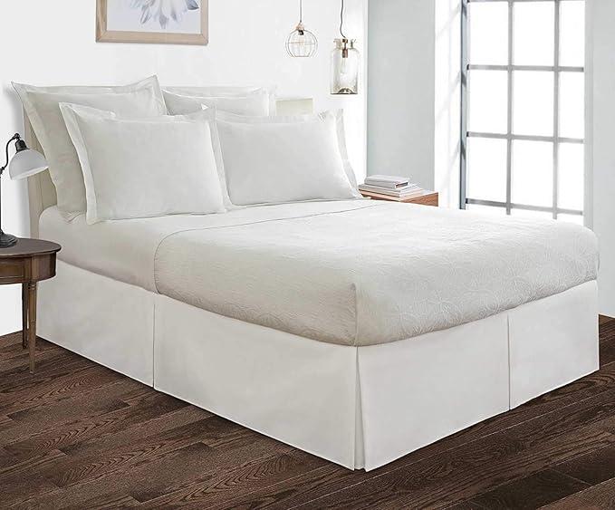 Bed Skirt King Size Pleated Style by Comfort Beddings 100% Cotton Blend Fabric, Premium Tailored Fit 1pc Bedskirt King Size 12" Drop Length White Solid