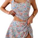 Eomenie Tankini Swimsuit for Women Tummy Control Two Piece Bathing Suit High Waisted Tank Top with Swim Skirt (S)