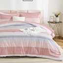 Andency King Size Comforter Set 7 Pieces - Pink Striped Lightweight Bed in a Bag, Fully Breathable All Season Bedding Set with Comforter, Fitted & Flat Sheet, Pillowcases & Shams