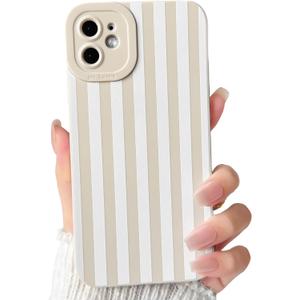 NITITOP Compatible with iPhone 11 Case Cute Stylish Line Stripe Pattern Design for Women Girls Soft TPU Shockproof Full Camera Protective Phone Cover - White