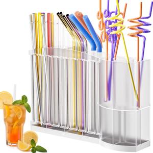 Straw Holder for Cabinet Door - Strong Magnetic Detachable Bottom, Easy to Clean, Dual Use (Countertop/Cabinet), Fits Various Sizes & Irregular Straws (Transparent)