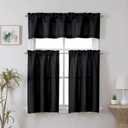 4 x Chyhomenyc Black Short Curtain Valance for Windows, Faux Linen Textured Half Window Curtains, Burlap Solid Topper Small Curtain Valance for Bathroom Laundry Basement, 60Wx18L Inch, 1 Piece