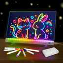 Led Drawing Board with Colors, Acrylic Dry Erase Board with Stand, 4 Modes & 6 Colors, Include 7 Dry Erase Markers, Clean Spone, Valentines Birthday Gift for Boys Girls, Party, Easter, Room Home Decor (White)