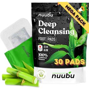 Nuubu Deep Cleansing Foot Pads - Premium Japanese Organic Natural Herbal Patches for Foot Care, Natural Ingredients - Bamboo Vinegar & Tourmaline (30 Pc) Exp Date:3/30/2025