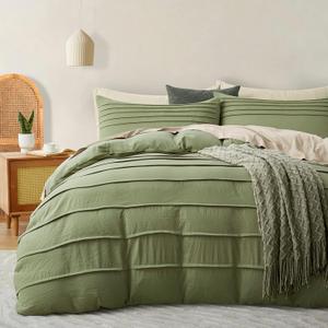 Oli Anderson Sage Green Duvet Cover King Size - Pleated King Duvet Cover, 3PCS Soft and Breathable Textured Bedding Set with Zipper Closure (Sage Green, 104"x90")