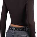 Remidoo Women Off The Shoulder Crop Top T Shirt Long Sleeve Tops Sexy Fitted Shirts Brown Medium (M)