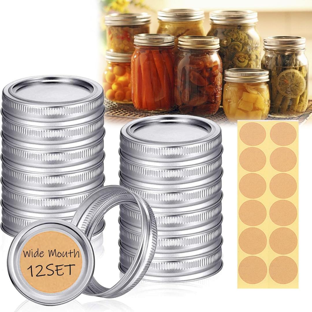24Pcs Rust-Proof Wide Mouth Mason Jar Lids and Rings, Canning Lids with Bands Wide Mouth for Ball or Kerr, Large Mouth Mason Jars Lid