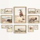 Aroutde Western Cowboy Canvas Wall Art Set, Vintage Western Print Cowboy Rodeo, Desert Landscape, Bison Farmhouse Picture, Rustic Southwest Wall Decor for Bedroom Eclectic Home Bathroom Decorations 12Pcs (Unframed)