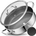 LOLYKITCH 5 QT Hybrid Ceramic Non Stick Tri-Ply Stainless Steel Saut Pan with Lid,12 Inch Jumbo Cooker,PFOA & PFOS Free,Induction Cooking Pot, Dishwasher and Oven Safe