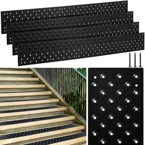 Gisafai 4 Pcs Non Slip Aluminum Stair Tread 30 x 3.75 Inch Metal Stair Nosing Powder Coated Black Anti Slip Outdoor Stair Treads with Carbon Steel Screws, Easy to Install for Wood Ramp Deck Steps