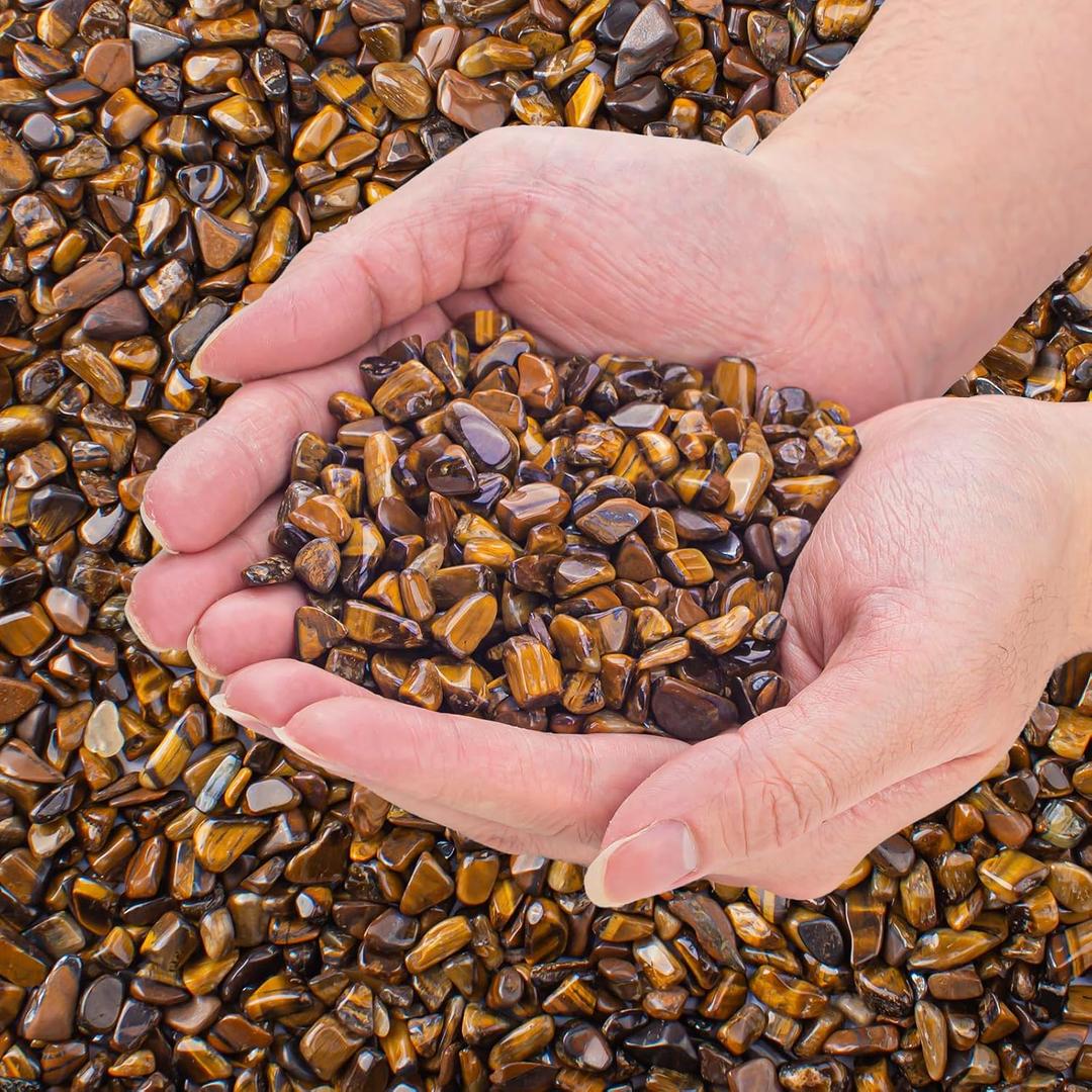 3 Lb Tiger Eye Aquarium Gravel Rocks Polished Tumbled Crushed Stones, Natural Crushed Stone Crystal Chips Decorative for Fish Tank||Vase Filler|Succulent Plants Decor, 6mm-9mm