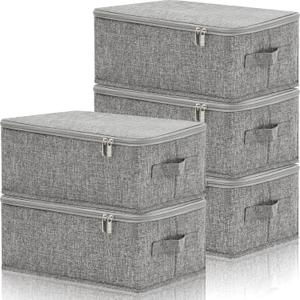 Soaoo 5 Pcs Fabric Storage Bins with Lids 15 x 10 x 6'' Stackable Foldable Storage Bins with Lid and Handle Rigid Collapsible Storage Box Clothes Storage Cubes Closet Organizers Containers, gray