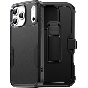 for iPhone 17 Pro Max Case with Belt Clip Holster,Compatible with Magsafe, Military-Grade Protection,2X Screen Protector,Heavy Duty Cover for iPhone 17 Pro Max Case,Black