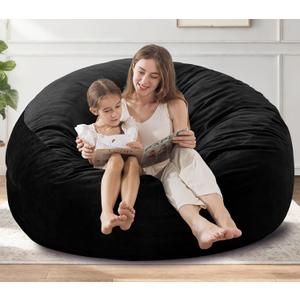 EDUJIN Large Bean Bag Chair, Memory Foam Bean Bag Chairs for Adults with Filler Included, Ultra Soft Dutch Velvet Fabric, Bean Bag for Living Room - 6 Foot, Black