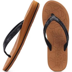 ONCAI Women's Flip Flops with Rhinestone, Arch Support Yoga Mat Comfort Walking Summer Beach Thong Sandals with Plantar Fasciitis Rubber Soles US Size 5-11