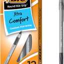 BIC Round Stic Grip Xtra-Comfort Ballpoint Pens, Medium Point, 1.2 mm, Gray Barrel, Black Ink, Pack Of 12 Pens