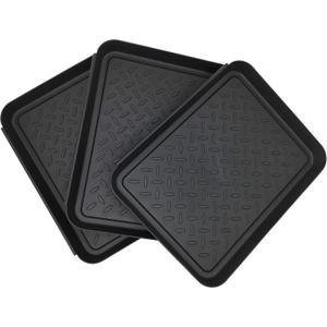 Home-Garden Multi-Purpose Boot Mat Tray Indoor & Outdoor Waterproof Plastic Shoe Mat Pet Bowl for Floor Protector - Black, 3 Packs