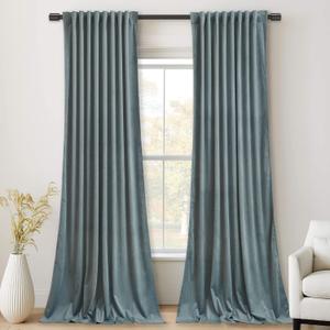 StangH Stone Blue Velvet Drapes 96 inches Long, Back Tab Heavy Thick Sliding Door Curtains for Living Room, Room Darkening Privacy Window Panels for Nursery Kids Bedroom, W52 x L96, 2 Panels