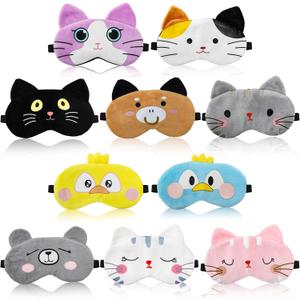 ZOOFOX 10 Pack Cute Eye Mask for Kids, Colorful Cartoon Soft Plush Blindfold, Funny Animal Eyeshade Cover for Kids Teens Girls Women Sleep Travel Nap Party Supplies