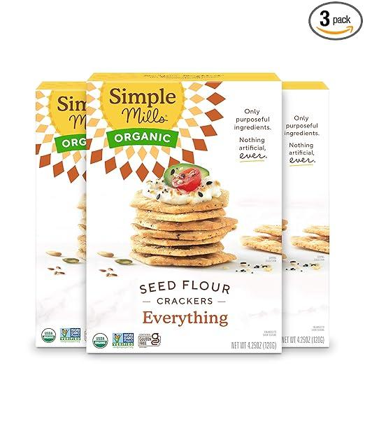 Simple Mills Organic Seed Crackers, Everything - Gluten Free, Vegan, Healthy Snacks, Paleo Friendly, 4.25 Ounce (Pack of 6), BB: 02/09/26