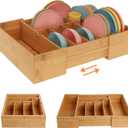 BAMEOS 3.9inch Tall Bamboo Drawer Organizer, Expandable Utensil Holder with 8 Compartments, Adjustable Kitchen Drawer Divider for Flatware, Silverware and Gadgets, Deep Storage for Home and Office