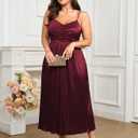 SCOMCHIC Women's Plus Size Dress Pleated V Neck Sleeveless Spaghetti Strap A Line Cocktail Party Cami Long Maxi Dress Burgundy (Red)