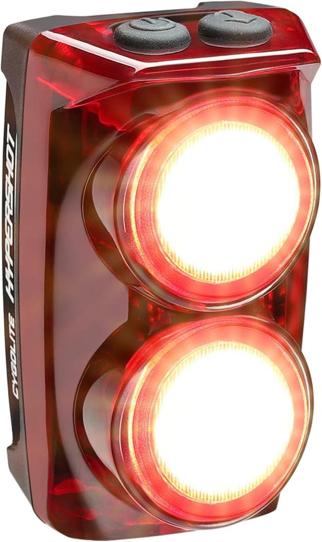 Cygolite Hypershot 350 Lumen Bike Tail Light 7 Night & Daytime ModesUser Adjustable Flash Speeds- Compact & DurableIP64 Water ResistantSaddle Rail Mount VersionUSB Rechargeable