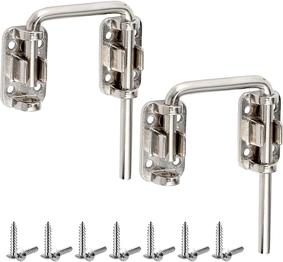Hicarer 2 Pcs Nickel Patio Sliding Door Loop Lock 2 in. U-Shaped Latch Hook Locks Home Safety Lock for Sliding Doors, Windows, Barns, Gardens, Screens