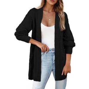 SHEWIN Cardigan Sweaters for Women Oversized Business Chunky Open Front Cable Knit Fall Outfits Trendy Clothing Soft Solid Color Boyfriend Winter Coat Black, Medium
