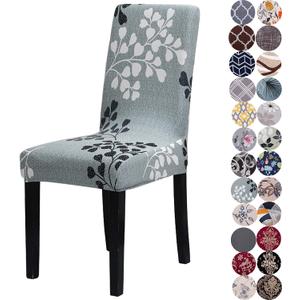 Chair Covers for Dining Chairs Set of 4, Stretchy Soft Parson Chair Covers Removable Washable Kitchen Dining Room Chair Slipcovers with Elastic for Universal Fit (Gray ginkgophyta)