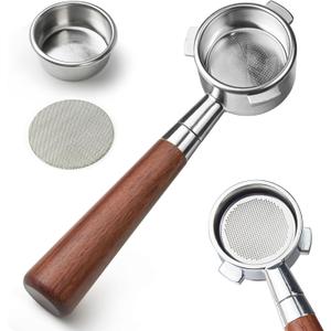 51mm Bottomless Portafilter 3 Ears, YMWVH Professional Espresso Portafilter 51mm for De-longhi EC680, EC685 & EC885 Espresso Machine, Stainless Steel Basket and Walnut Handle