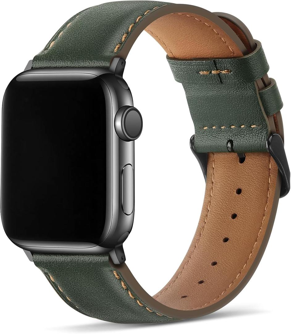 Tasikar Bands Compatible with Apple Watch Band 49mm 46mm 45mm 44mm 42mm Genuine Leather Replacement Straps Compatible with Apple Watch Ultra 3 2 1 SE Series 11 10 9 8 7 6 5 4 3, Green