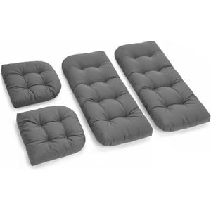 All Weather Outdoor Wicker Chair Cushions 4 Pieces Set, Waterproof & UV Protected Thickened Patio Furniture Replacement Wicker Chair Cushion, 2 Loveseat and 2 U-Shape Wickers Cushions, Grey