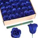 Glitter Roses,30PCS Royal Blue Flowers Artificial Roses with Stems for Wedding Bouquet Party Christmas Home Decor(Royal Blue)