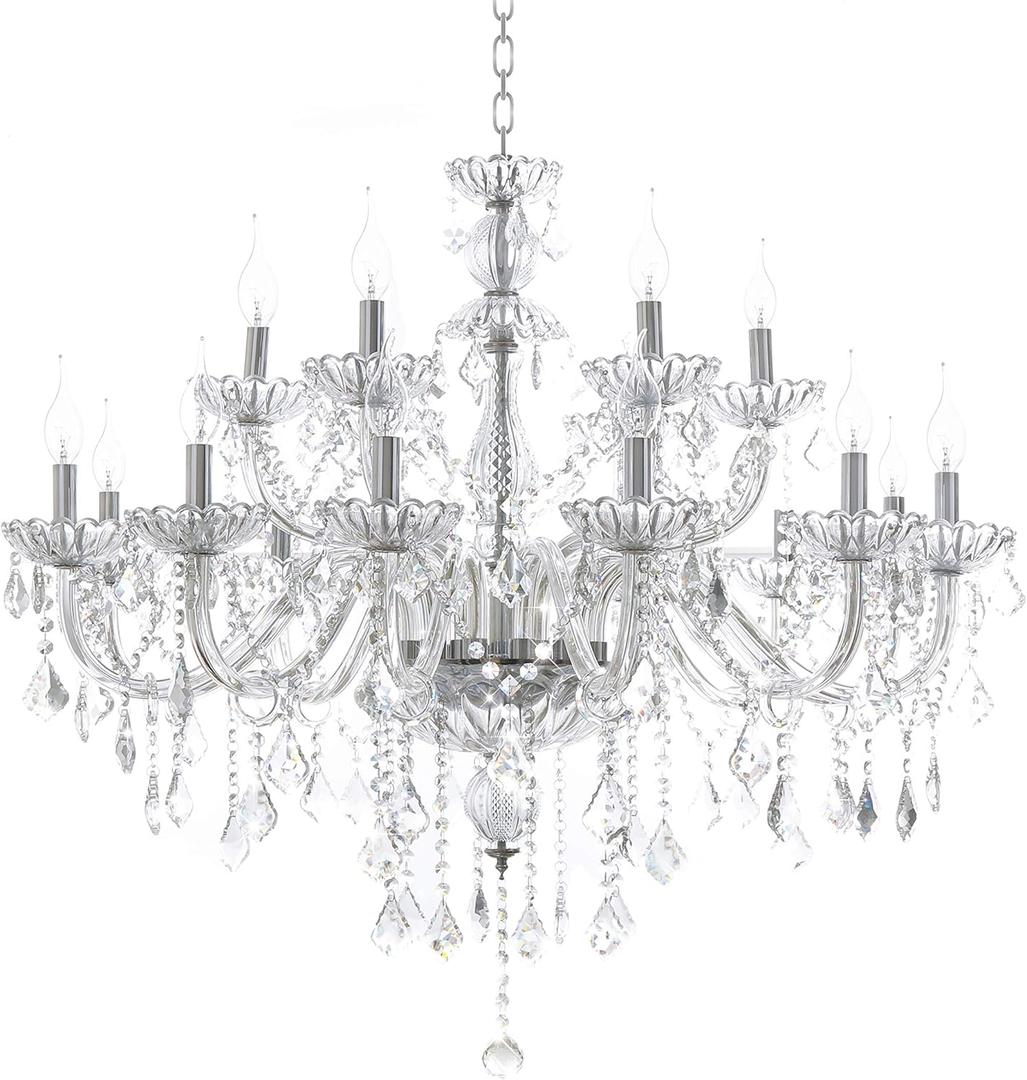 HungGwun Clear 18 Lights K9 Crystal Chandelier Modern Luxurious Light Candle Pendant Lamp Ceiling Kitchen Living room Lighting for Dining Room Bedroom Hallway Entry 37x30 Inch Gifts (Clear Color)
