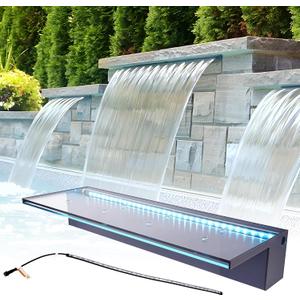 SUMGREEN APP Control Acrylic Waterfall Spillway Pond Fountain with Multi-Color LED Lights - Sheer Descent Pool Fountain for Garden, Koi Pond, and Swimming Pool Decor (36 Inch)
