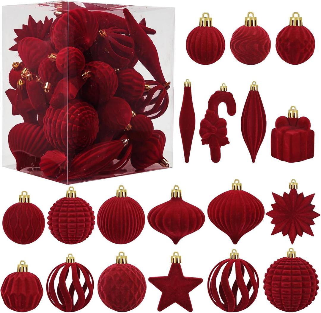 Velvet Christmas Ornaments Balls Set Hanging Balls for Xmas Tree Decorations Burgundy 50Pcs