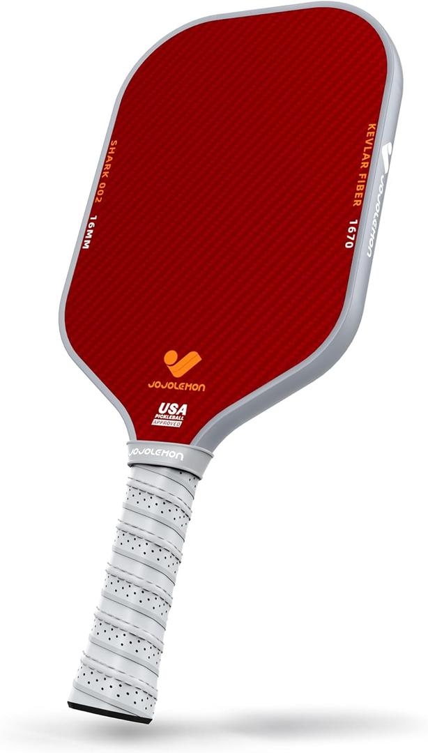 Pickleball Paddles, Carbon Fiber Pickleball Paddle with a 16mm Shark Power Polymer Core, The Pickleball Rackets Designed for Ultimate Spin & Consistency (Red - Carbon Fiber & Kevlar)