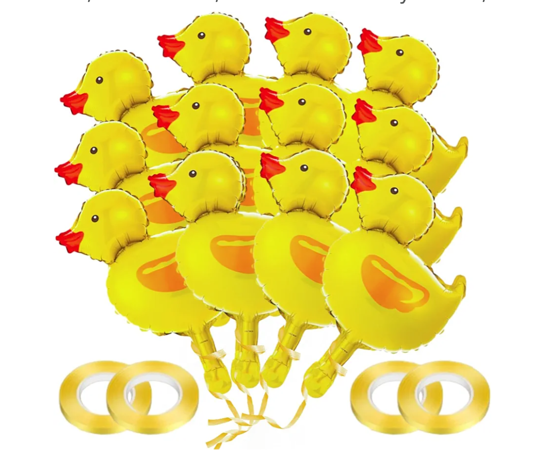 14 Mini Duck Balloon Duck Shaped Aluminum Foil Balloons Reusable Duck Party Decorations Suitable For Farm Animal Themed Parties, Graduations, Children'S Birthday Parties, etc. Comes with 1 String And 1 Glue Tape