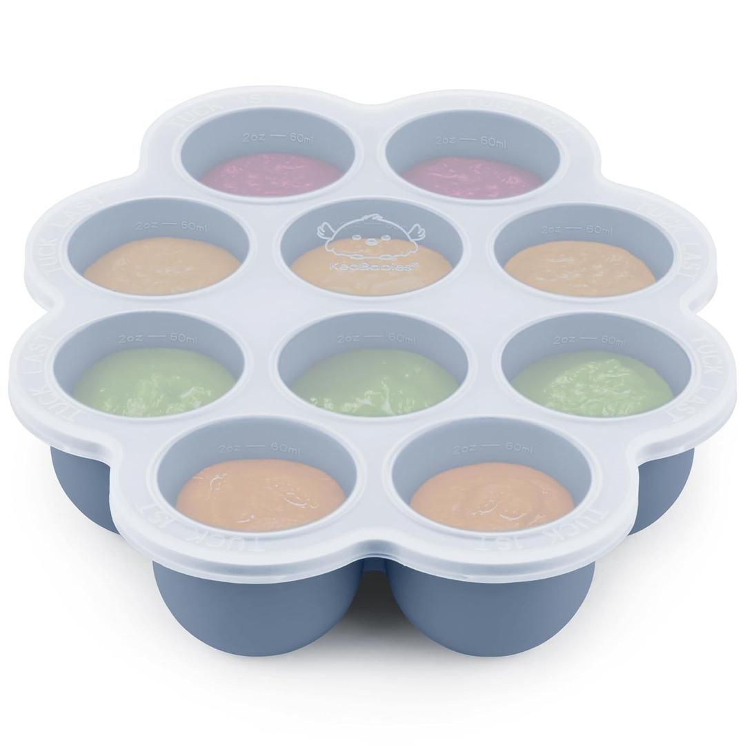 KeaBabies Silicone Food Freezer Trays with Lid, 2oz x 10 Pods Baby Food Storage Containers, Easy Puree Meal Prep, Breast Milk Silicone Freezer Molds, Dishwasher, Microwave Safe, BPA-Free (Slate)
