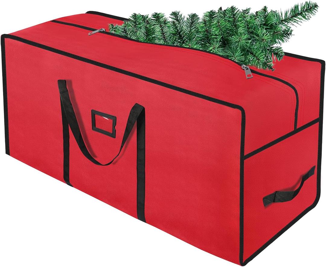 EMOMAS 9ft Heavy Duty Christmas Tree Storage Bag - Waterproof 600D Oxford Fabric, Reinforced Handles, Dual Zippers & Wide Opening. Christmas Tree Box. Solve Post - Holiday Storage Hasslesred